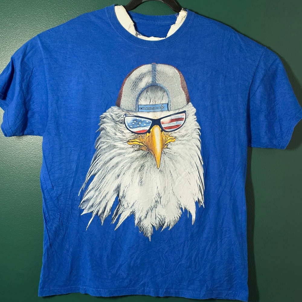 Mens Royal Blue Patriotic Eagle Graphic T-Shirt Aviator Sunglasses XL